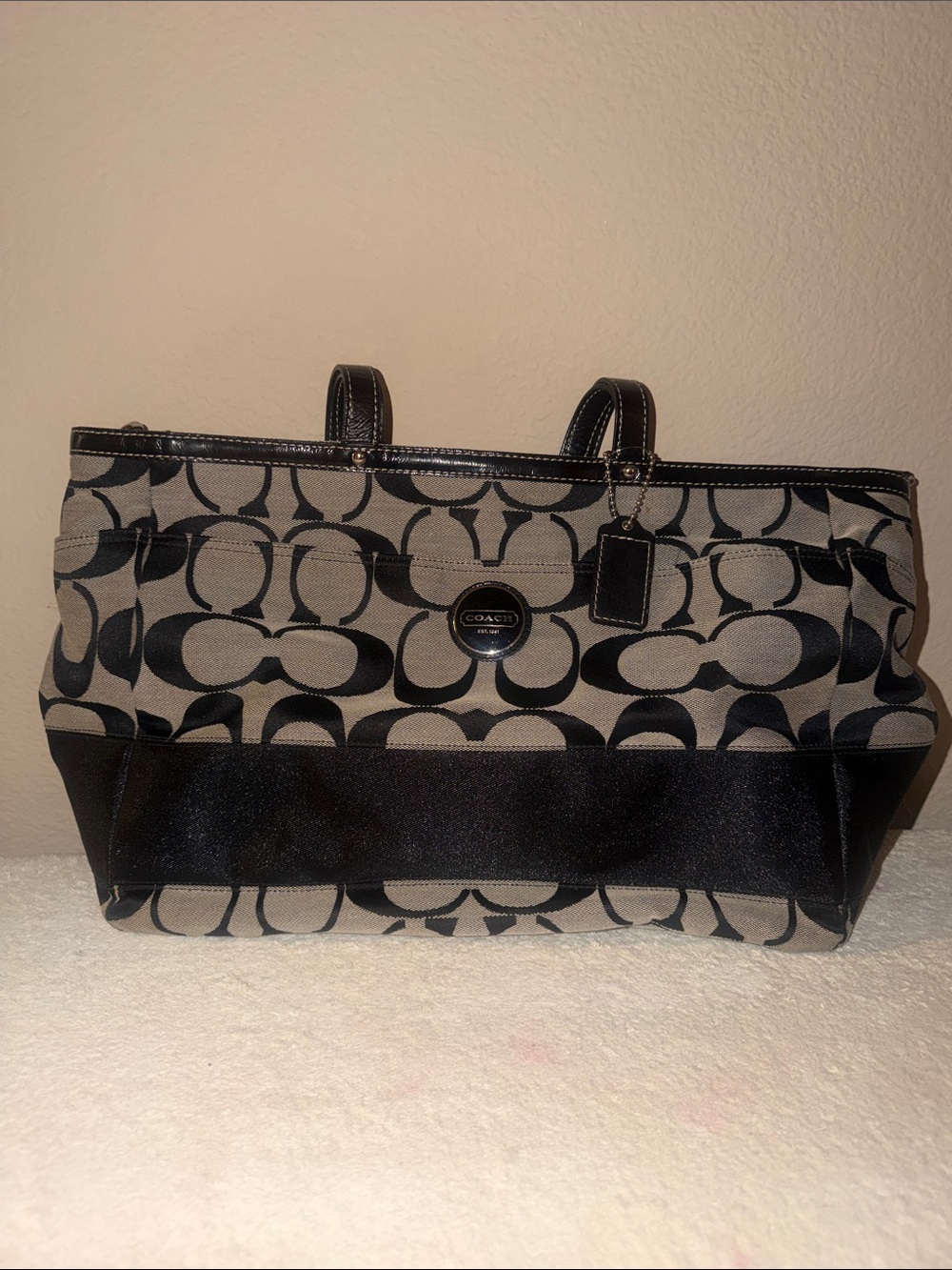 Coach Signature Canvas Tote in Black and Cream